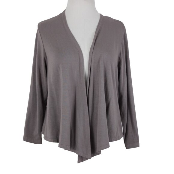 Heartstring Sz M Brown Taupe Draped 3/4 Sleeve Viscose Spandex Wrap Sweater - Picture 1 of 13